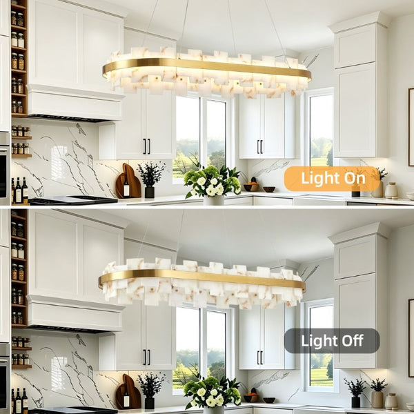 English Elm Alabaster Rectangle Chandelier Spanish Stone Dining Room Modern Luxury Ceiling Light W2312P545399