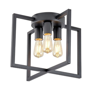 English Elm 3-Light Semi-Flush Chandelier Geometric Cage Shades Industrial Farmhouse Kitchen Foyer Black W2312P545461