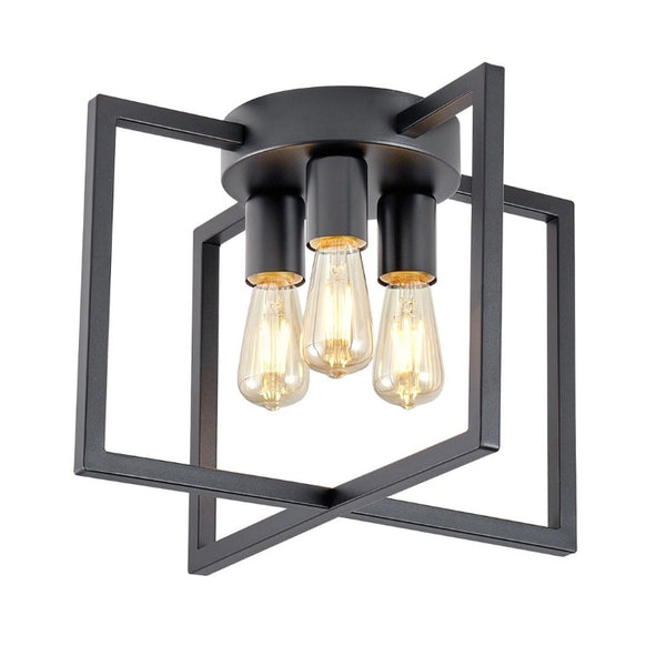English Elm 3-Light Semi-Flush Chandelier Geometric Cage Shades Industrial Farmhouse Kitchen Foyer Black W2312P545461