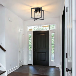 English Elm 3-Light Semi-Flush Chandelier Geometric Cage Shades Industrial Farmhouse Kitchen Foyer Black W2312P545461