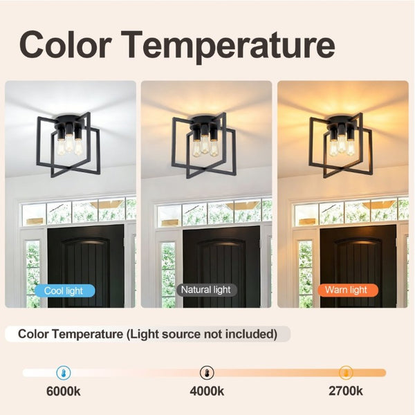English Elm 3-Light Semi-Flush Chandelier Geometric Cage Shades Industrial Farmhouse Kitchen Foyer Black W2312P545461