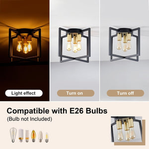 English Elm 3-Light Semi-Flush Chandelier Geometric Cage Shades Industrial Farmhouse Kitchen Foyer Black and Gold W2312P545462