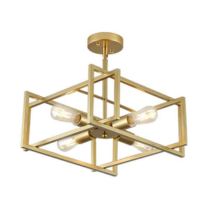 English Elm 4-Lights Gold Cage Semi Flush Mount Fixture Industrial Farmhouse Ambient Ceiling Lamp W2312P545464