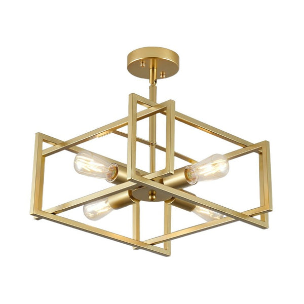 English Elm 4-Lights Gold Cage Semi Flush Mount Fixture Industrial Farmhouse Ambient Ceiling Lamp W2312P545464