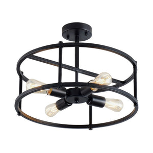 English Elm Industrial Matte Black Four Light Semi Flush Cage Fixture for Kitchen or Dining W2312P545465