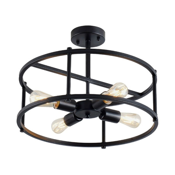 English Elm Industrial Matte Black Four Light Semi Flush Cage Fixture for Kitchen or Dining W2312P545465
