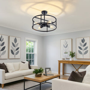English Elm Industrial Matte Black Four Light Semi Flush Cage Fixture for Kitchen or Dining W2312P545465