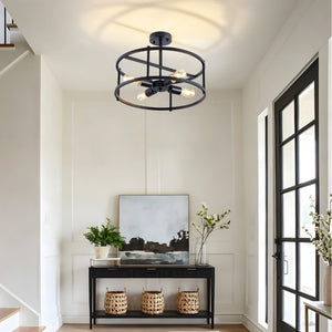 English Elm Industrial Matte Black Four Light Semi Flush Cage Fixture for Kitchen or Dining W2312P545465