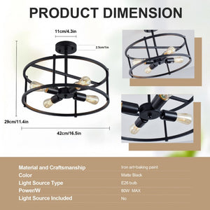 English Elm Industrial Matte Black Four Light Semi Flush Cage Fixture for Kitchen or Dining W2312P545465