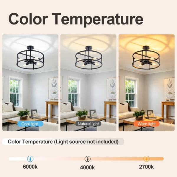 English Elm Industrial Matte Black Four Light Semi Flush Cage Fixture for Kitchen or Dining W2312P545465