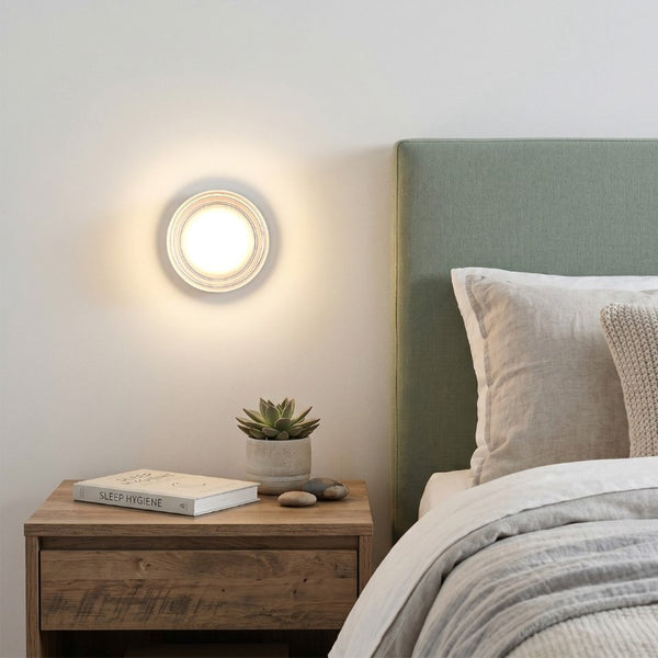 English Elm Led Round Aluminum Wall Sconce with Acrylic Lens for Bathroom Porch or Living Room Concave White W2312P545467