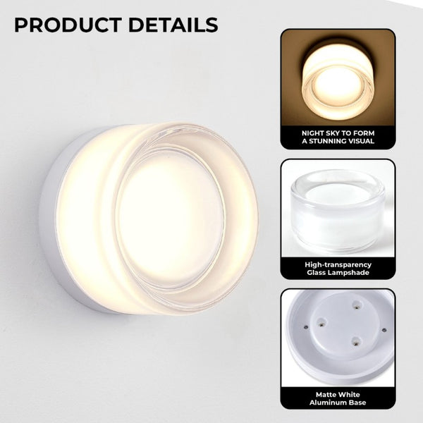 English Elm Led Round Aluminum Wall Sconce with Acrylic Lens for Bathroom Porch or Living Room Concave White W2312P545467