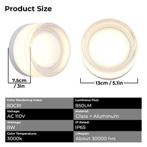 English Elm Led Round Aluminum Wall Sconce with Acrylic Lens for Bathroom Porch or Living Room Concave White W2312P545467