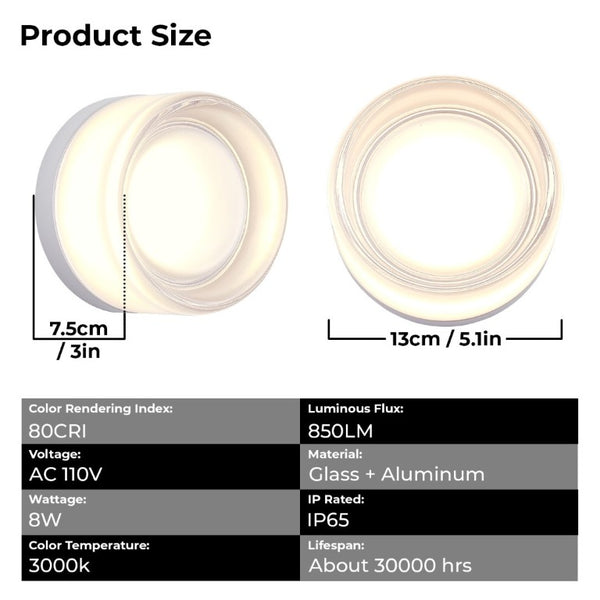English Elm Led Round Aluminum Wall Sconce with Acrylic Lens for Bathroom Porch or Living Room Concave White W2312P545467