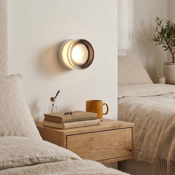 English Elm Led Round Aluminum Wall Sconce with Acrylic Lens for Bathroom Porch or Living Room Concave Smoke Grey W2312P545469