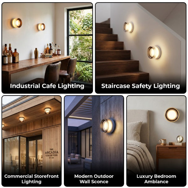 English Elm Led Round Aluminum Wall Sconce with Acrylic Lens for Bathroom Porch or Living Room Concave Smoke Grey W2312P545469