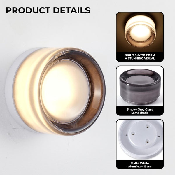 English Elm Led Round Aluminum Wall Sconce with Acrylic Lens for Bathroom Porch or Living Room Concave Smoke Grey W2312P545469