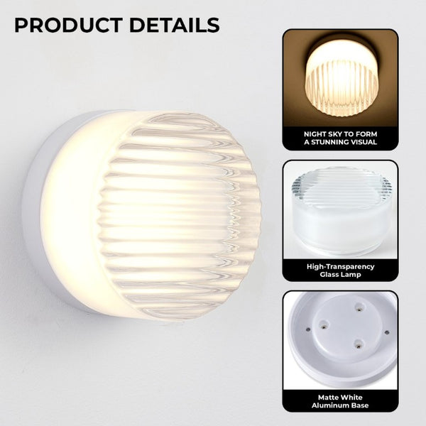 English Elm Led Round Aluminum Wall Sconce with Acrylic Lens for Bathroom Porch or Living Room Striped White W2312P545470