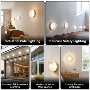 English Elm Led Round Aluminum Wall Sconce with Acrylic Lens for Bathroom Porch or Living Room Striped White W2312P545470