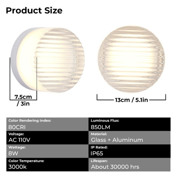 English Elm Led Round Aluminum Wall Sconce with Acrylic Lens for Bathroom Porch or Living Room Striped White W2312P545470