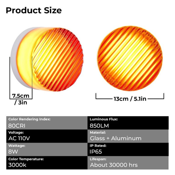 English Elm Led Round Aluminum Wall Sconce with Acrylic Lens for Bathroom Porch or Living Room Striped Red W2312P545471