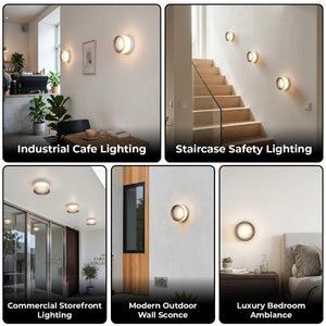 English Elm Led Round Aluminum Wall Sconce with Acrylic Lens for Bathroom Porch or Living Room Striped Smoke Grey W2312P545472