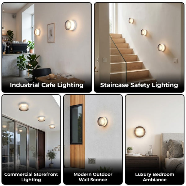 English Elm Led Round Aluminum Wall Sconce with Acrylic Lens for Bathroom Porch or Living Room Striped Smoke Grey W2312P545472