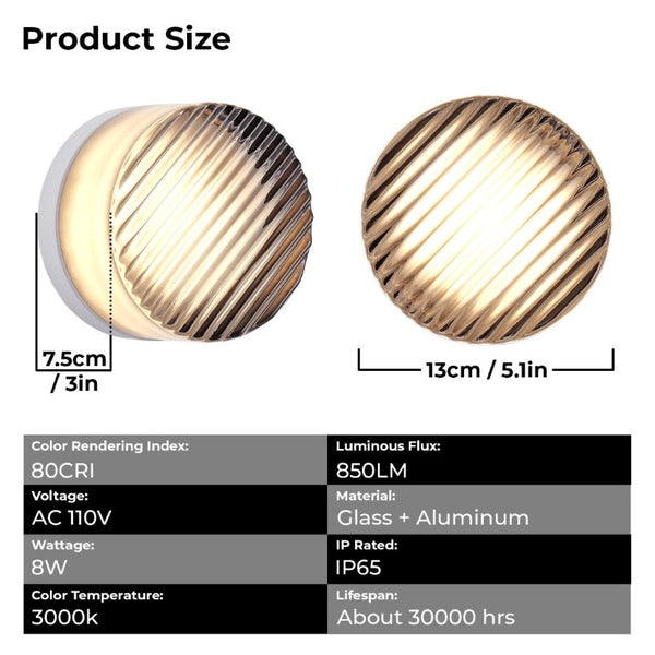 English Elm Led Round Aluminum Wall Sconce with Acrylic Lens for Bathroom Porch or Living Room Striped Smoke Grey W2312P545472