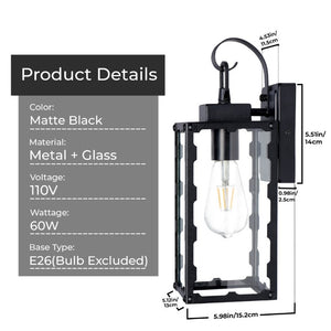 English Elm Outdoor Matte Black Wall Sconce Lantern with Clear Glass for Porch or Garage Sawtooth W2312P545473
