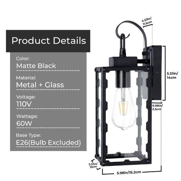 English Elm Outdoor Matte Black Wall Sconce Lantern with Clear Glass for Porch or Garage Sawtooth W2312P545473
