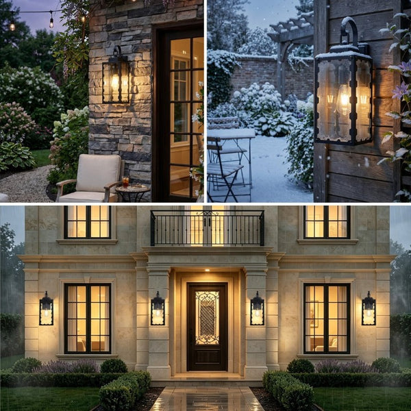 English Elm Large Matte Black Outdoor Wall Sconce with Clear Glass Waterproof Porch Lantern Sawtooth W2312P545474