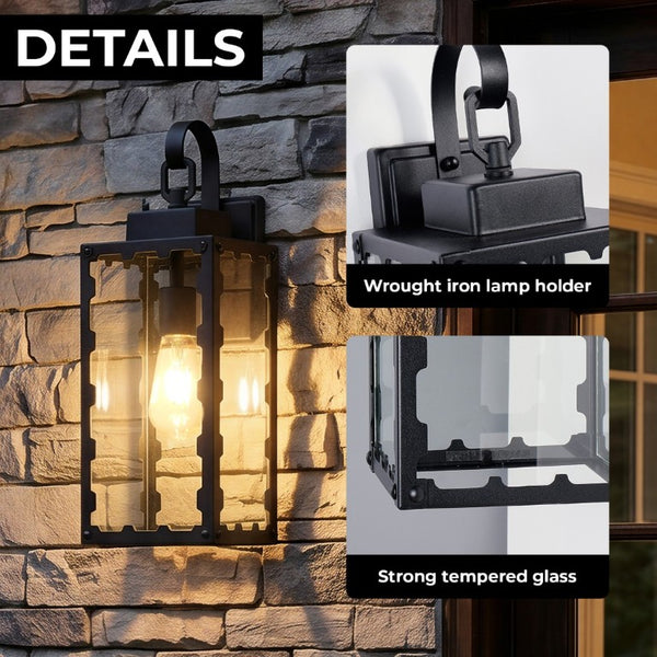 English Elm Large Matte Black Outdoor Wall Sconce with Clear Glass Waterproof Porch Lantern Sawtooth W2312P545474