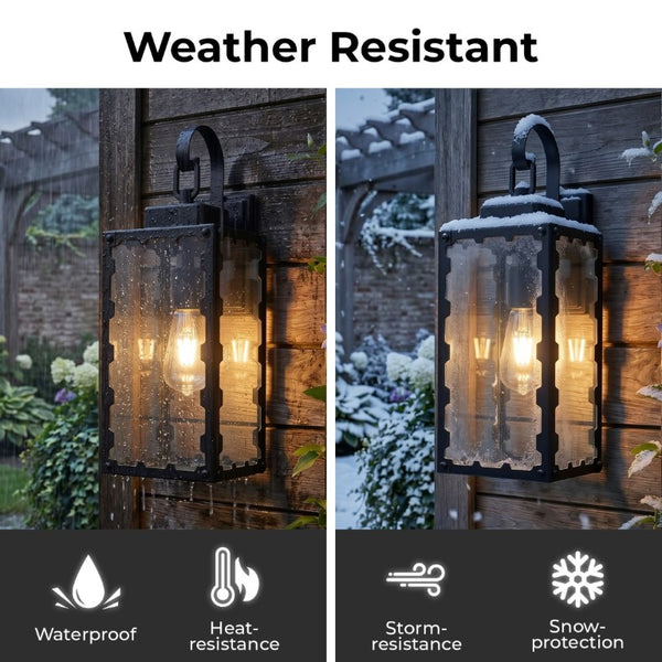 English Elm Large Matte Black Outdoor Wall Sconce with Clear Glass Waterproof Porch Lantern Sawtooth W2312P545474