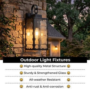 English Elm Large Matte Black Outdoor Wall Sconce with Clear Glass Waterproof Porch Lantern Sawtooth W2312P545474