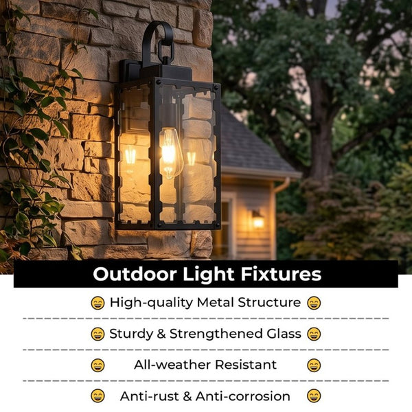 English Elm Large Matte Black Outdoor Wall Sconce with Clear Glass Waterproof Porch Lantern Sawtooth W2312P545474