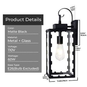 English Elm Large Matte Black Outdoor Wall Sconce with Clear Glass Waterproof Porch Lantern Sawtooth W2312P545474