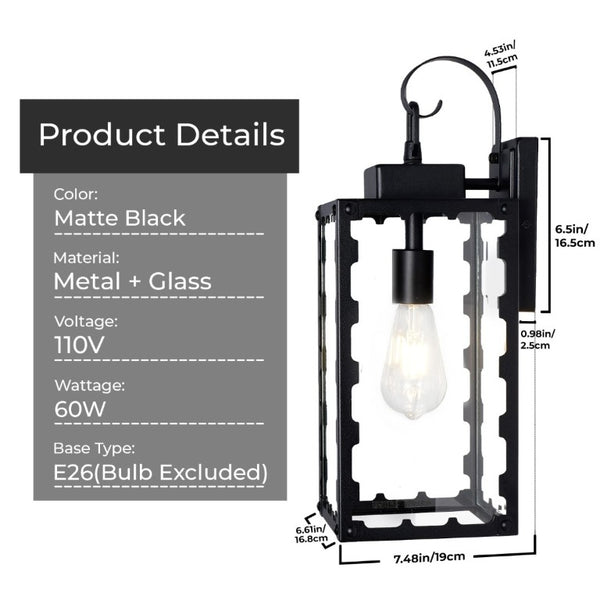 English Elm Large Matte Black Outdoor Wall Sconce with Clear Glass Waterproof Porch Lantern Sawtooth W2312P545474