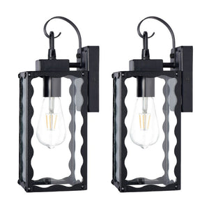 English Elm Outdoor Matte Black Wall Sconce Lantern with Clear Glass for Porch or Garage Wavy W2312P545475