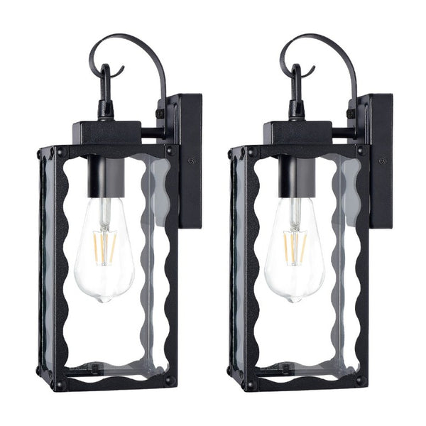 English Elm Outdoor Matte Black Wall Sconce Lantern with Clear Glass for Porch or Garage Wavy W2312P545475
