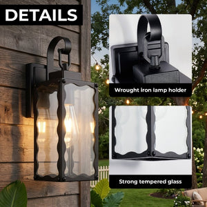 English Elm Outdoor Matte Black Wall Sconce Lantern with Clear Glass for Porch or Garage Wavy W2312P545475