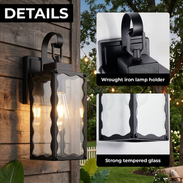 English Elm Outdoor Matte Black Wall Sconce Lantern with Clear Glass for Porch or Garage Wavy W2312P545475