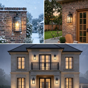 English Elm Outdoor Matte Black Wall Sconce Lantern with Clear Glass for Porch or Garage Wavy W2312P545475