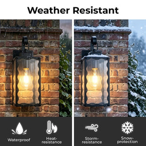 English Elm Outdoor Matte Black Wall Sconce Lantern with Clear Glass for Porch or Garage Wavy W2312P545475