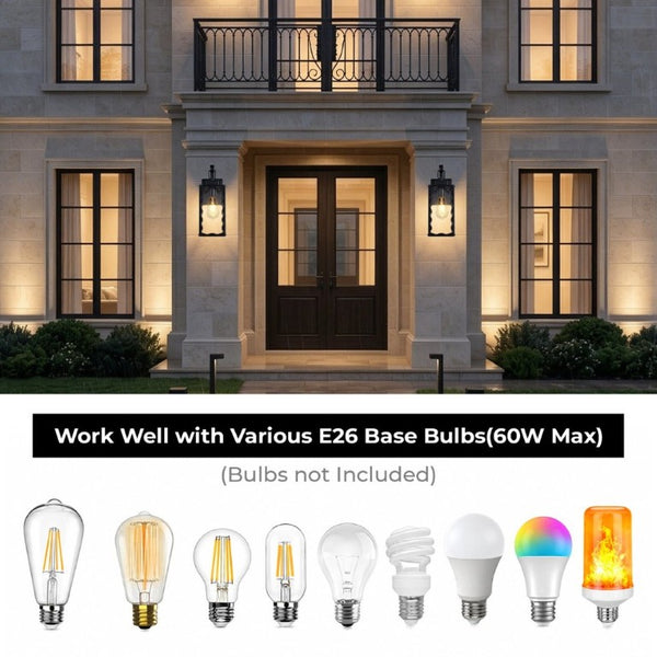English Elm Outdoor Matte Black Wall Sconce Lantern with Clear Glass for Porch or Garage Wavy W2312P545475