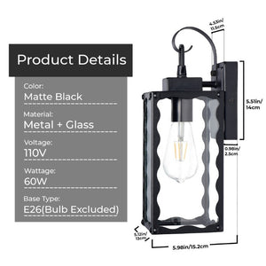 English Elm Outdoor Matte Black Wall Sconce Lantern with Clear Glass for Porch or Garage Wavy W2312P545475