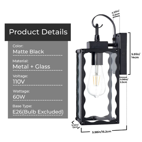 English Elm Outdoor Matte Black Wall Sconce Lantern with Clear Glass for Porch or Garage Wavy W2312P545475