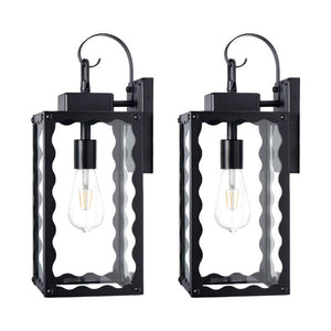 English Elm Large Matte Black Outdoor Wall Sconce with Clear Glass Waterproof Porch Lantern Wavy W2312P545476