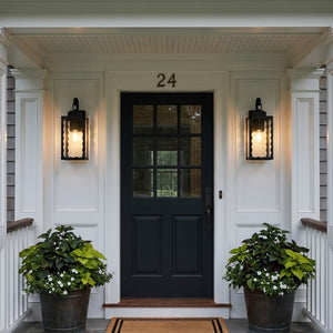 English Elm Large Matte Black Outdoor Wall Sconce with Clear Glass Waterproof Porch Lantern Wavy W2312P545476