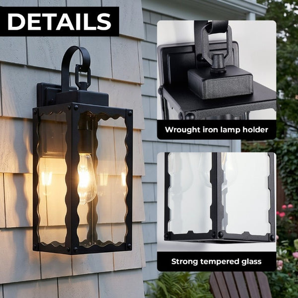 English Elm Large Matte Black Outdoor Wall Sconce with Clear Glass Waterproof Porch Lantern Wavy W2312P545476