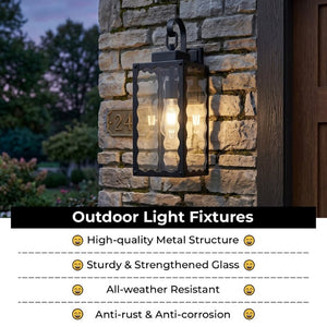 English Elm Large Matte Black Outdoor Wall Sconce with Clear Glass Waterproof Porch Lantern Wavy W2312P545476